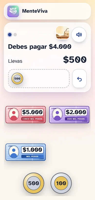 Ejercicio de juntar un monto con billetes y monedas chilenos
