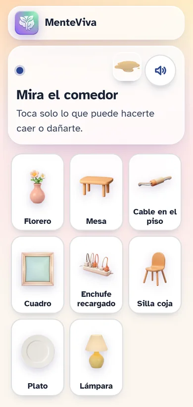 Ejercicio de reconocer objetos que pueden causar una caída